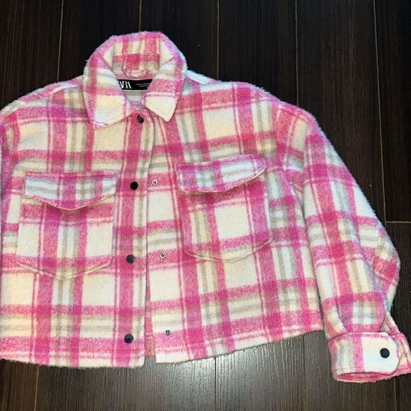 ZARA FLANNEL, Cropped, Pink/White, XS - Picture 5 of 9